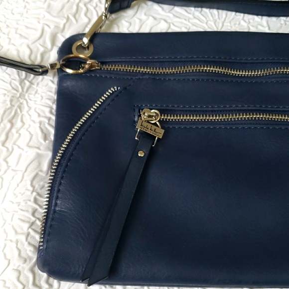 Nicole Miller Navy Faux Leather Crossbody Bag with adjustable strap. 11" x 8" - Picture 4 of 16